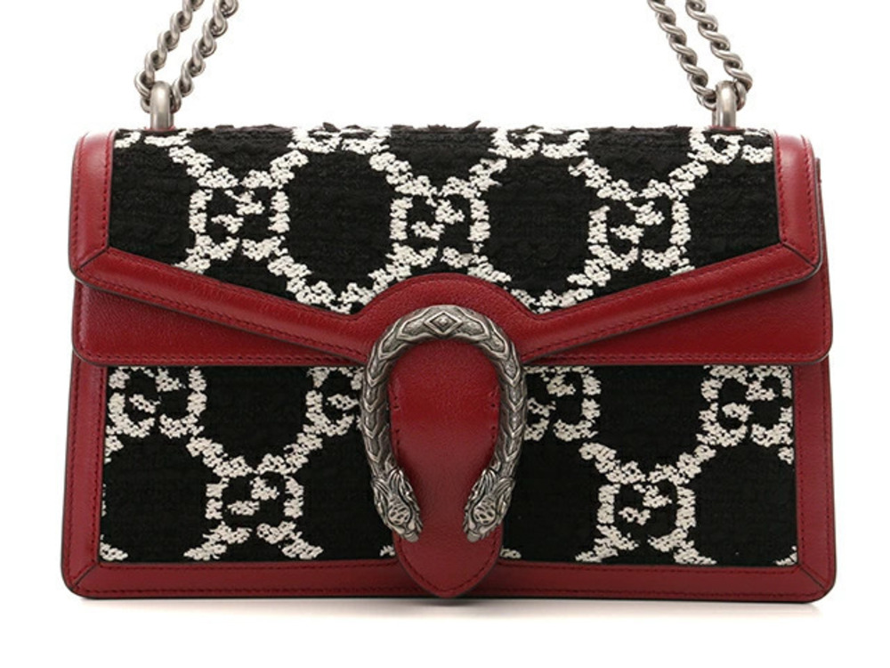 Gucci Dionysus Shoulder Bag GG Tweed Black White Red